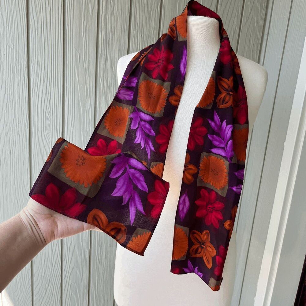 Vintage 90s Travis Ayers Silk Scarf – Bold Floral Print Retro Accessory